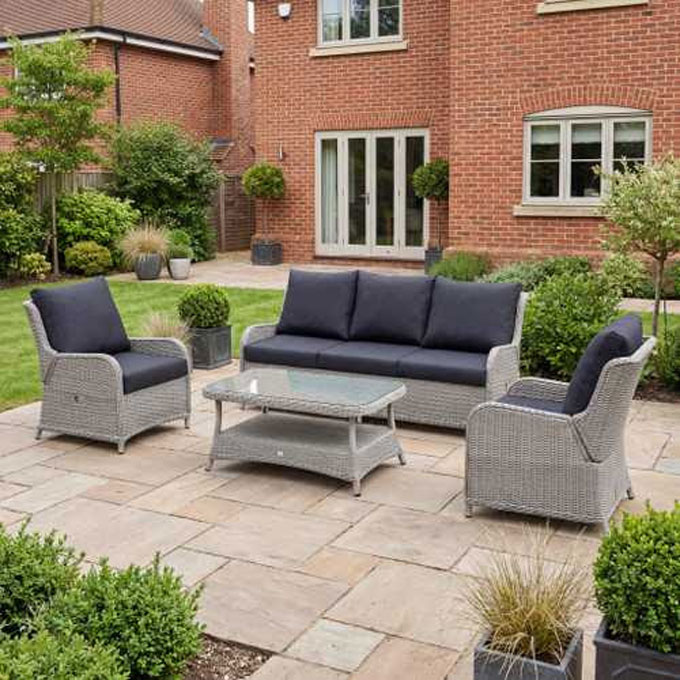 Avery Grande 3 Seater Reclining Sofa Lounge Dining Set With Rectangular Coffee Table 