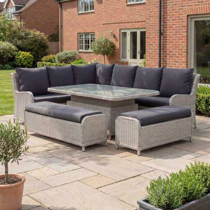 Avery Grande Left Hand Corner Sofa Lounge Dining Set with Rectangular Rise & Fall Table - Ash Grey