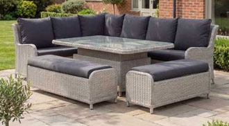 Avery Grande Left Hand Corner Sofa Lounge Dining Set with Rectangular Rise & Fall Table - Ash Grey