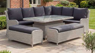 Avery Grande Right Hand Corner Sofa Lounge Dining Set With Rectangular Rise And Fall Table