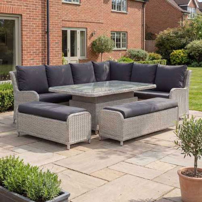 Avery Grande Right Hand Corner Sofa Lounge Dining Set With Rectangular Rise And Fall Table