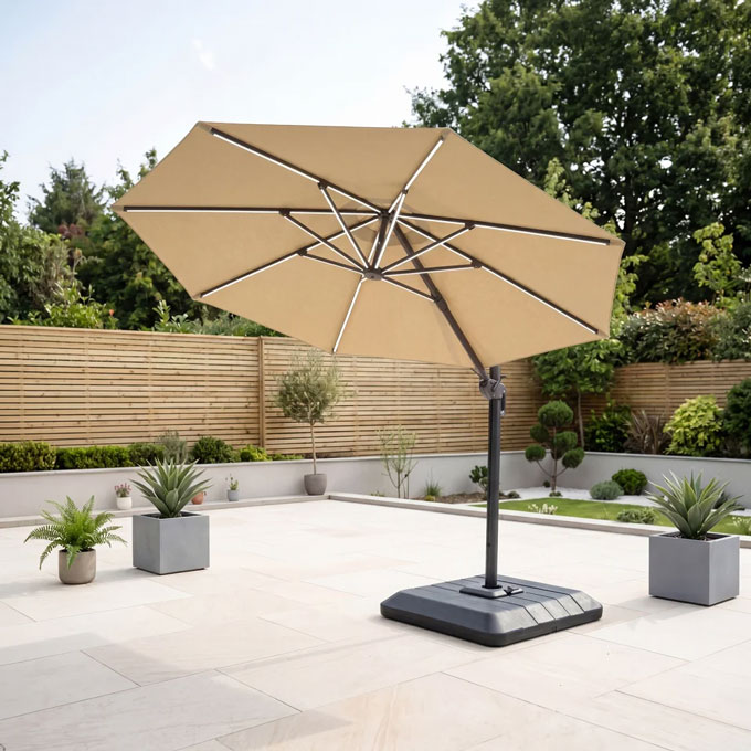 Galaxy 3.5m Round LED Cantilever Parasol Including Cover and Stone Fillable Base