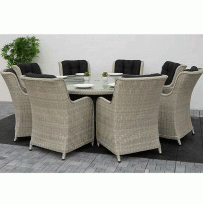 Avery 8 Seat Dining Set With 1.8m Round Table with Lazy Susan, Ash Grey