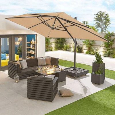 Galaxy 4.0m x 3.0m Rectangular LED Aluminium Cantilever Parasol, Beige